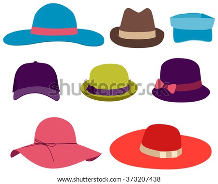 Set Summer Hats Isolated On White Stock Vector 373207438 - Shutterstock