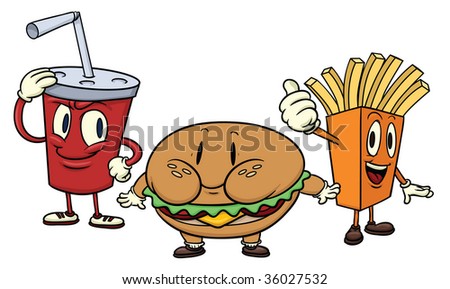 Cute Cartoon Fast Food Characters เวกเตอร์สต็อก 36027532 - Shutterstock