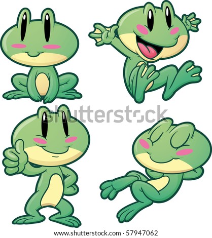 Four cute cartoon frogs. Vector illustration with simple gradients. All ...