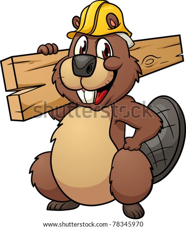 stock vector cute cartoon beaver wearing a construction hat and holding a plank of wood vector illustration 78345970