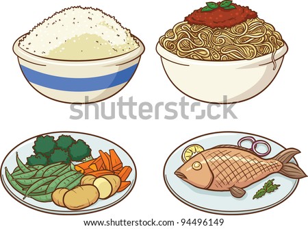 Vector illustration of four healthy meals. Each in a separate layer for easy editing.
