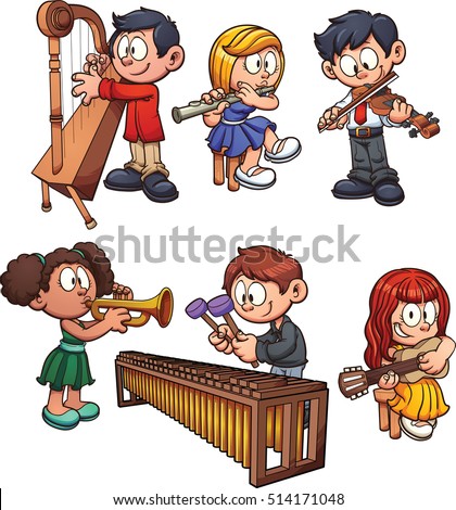 Kids Playing Musical Instruments Vector Clip Stock Vector 514171048 ...