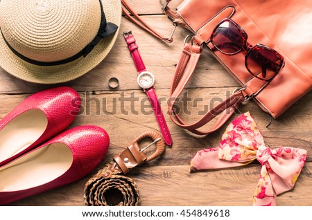 Clothing Women Placed On Wooden Floor Stock Photo (Royalty Free ...