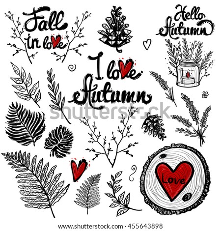Hand Drawn Vintage Decoration Items And Elements Love Autumn Lettering Isolated Floral Rustic Forest Hand Drawn Vintage Decoration Items And Elements Love Autumn Lettering Isolated Floral Rustic Forest