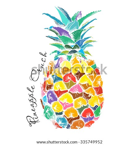 Poster with Image of pineapple fruit. Vector illustration.