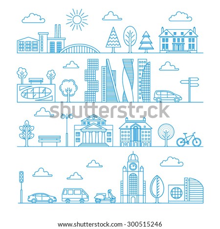 City design elements. Linear style. Vector illustration.