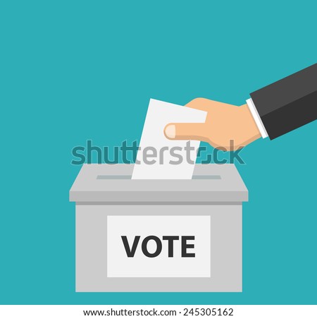 Voting concept in flat style - hand putting paper in the ballot box