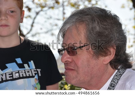 Marseille, France - October 06, 2016 : French cartoonist Gerard Gibo at the 5th edition of the International festival of press and political cartoons at l'Estaque.