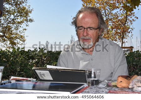 Marseille, France - October 06, 2016 : French cartoonist Philippe Moine at the 5th edition of the International festival of press and political cartoons at l'Estaque.