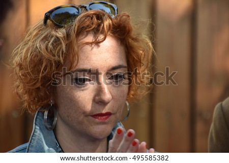 Marseille, France - October 06, 2016 : Chloe Verlhac (the wife of the French cartoonist Tignous) at the 5th edition of the International festival of press and political cartoons at l'Estaque.