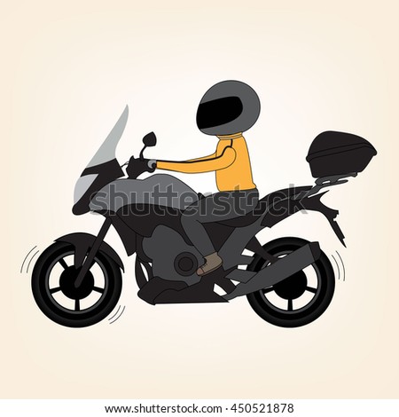 Biker Rider Cartoon On Black Motorbike Stock Vector 450521878