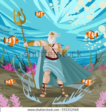 Neptune Poseidon God Sea Underwater Stock Vector 592352468 - Shutterstock