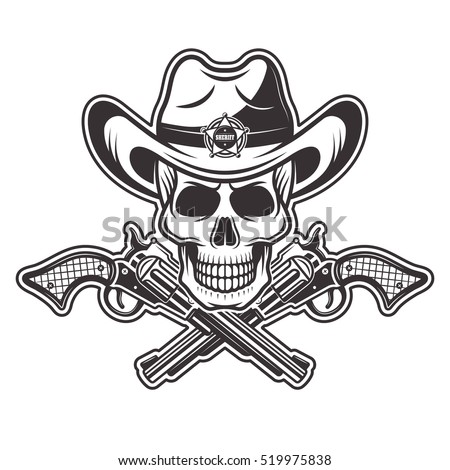 Sheriff Skull Cowboy Hat Star Two Stock Vector 519975838 - Shutterstock