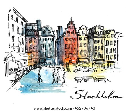 Stockholm Hand Drawn Sketch On Colorful Stock Illustration 452706748 ...