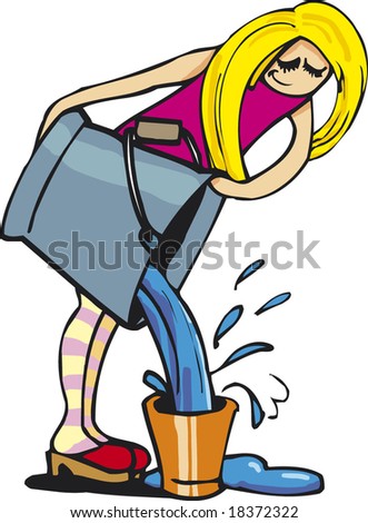 Cartoon Illustration Cute Blonde Girl Pouring Stock Illustration ...
