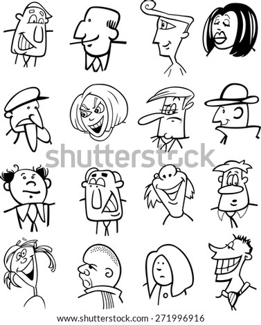 Black White Cartoon Vector Illustration People Stock Vector 271627043 ...