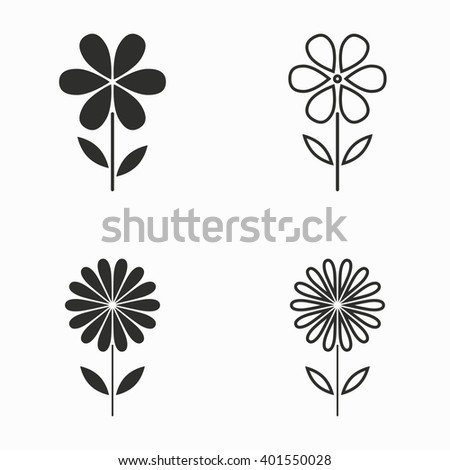 Flower Vector Icons Set Black Illustration Stock Vector 401550028