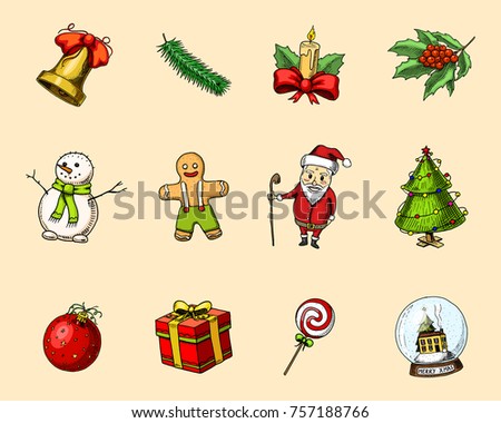 Hand Drawing Christmas Decorations Santa Snowman Stock Illustration 21256018 - Shutterstock