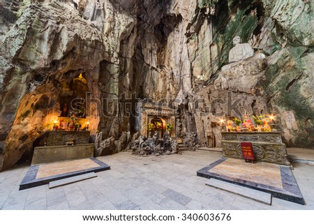 Huyen Khong Cave with shrines, Marble mountains, Vietnam