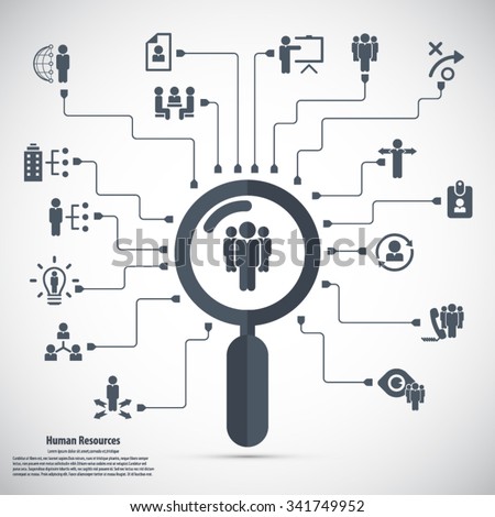 Human resource - conceptual background with human resource related icon set.