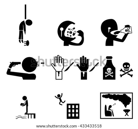 Suicide Icons Silhouette Style Vector Stock Vector 433433518 - Shutterstock