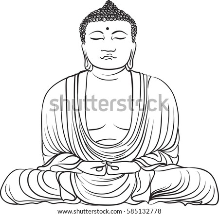 Drawing Buddha Statue Art Vector Illustration Stock Vector 585132778