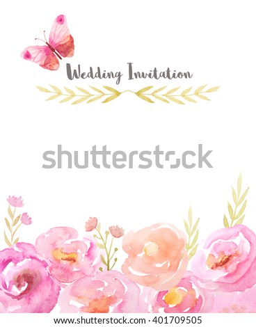 Wedding Invitation Template Hand Painted Watercolor Stock Illustration 401709505 Shutterstock Watercolor Flower Invitation Template