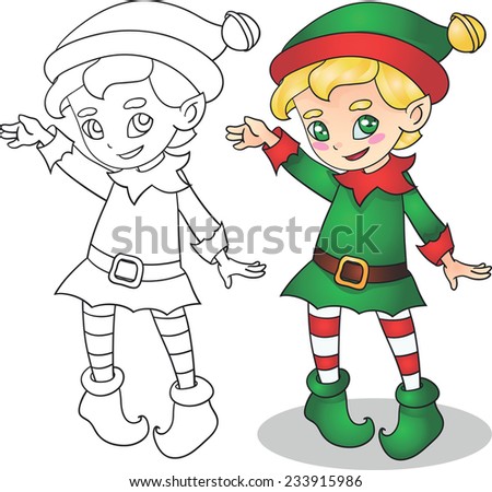 Vector Illustration Christmas Elf Girl Outline Stock Vector 234083962 ...