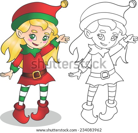 vector illustration christmas elf girl outline for coloring book for children isolated on white - Elf Coloring Book vector illustration christmas elf girl outline for coloring book for children isolated on white - Elf Coloring Book