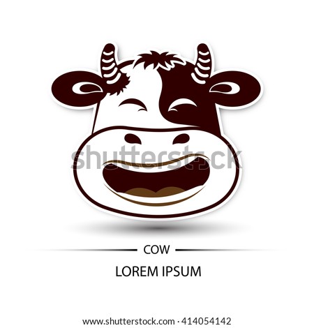 Cow face laugh logo and white background vector illustration