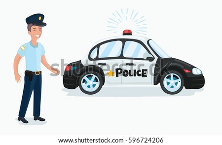 Simple Cartoon Policeman Police Car Stock Vector 230002042 - Shutterstock