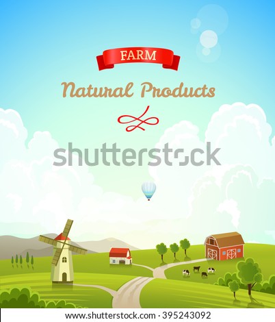 Farm rural landscape background. Concept of fresh, natural products