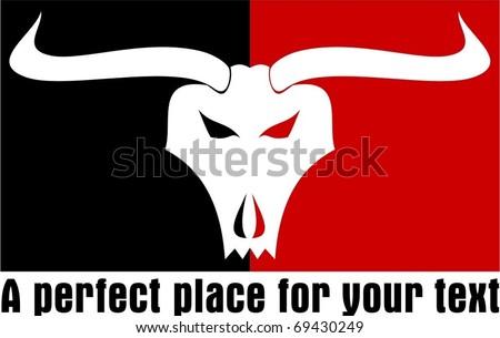 Bull skull emblem on red and black squares.