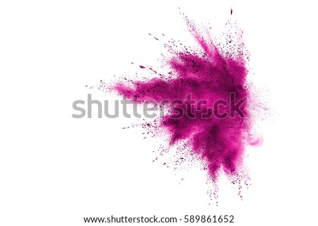 Pink powder explosion on white background. Paint Holi.