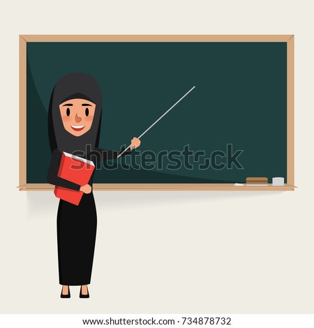 Muslim Teacher Professor Standing Front Blackboard Stock Vector ...