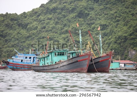 Hai Phong, Viet Nam, July 12, 2015, Fishermen village in CatBa Island. Fisheries here well developed fishing. Tourists can visit the island to visit the fishing villages with very cheap costs