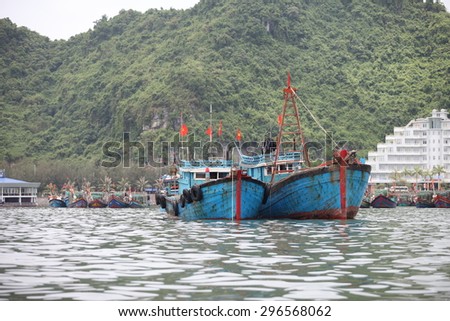 Hai Phong, Viet Nam, July 12, 2015, Fishermen village in CatBa Island. Fisheries here well developed fishing. Tourists can visit the island to visit the fishing villages with very cheap costs