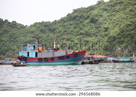 Hai Phong, Viet Nam, July 12, 2015, Fishermen village in CatBa Island. Fisheries here well developed fishing. Tourists can visit the island to visit the fishing villages with very cheap costs