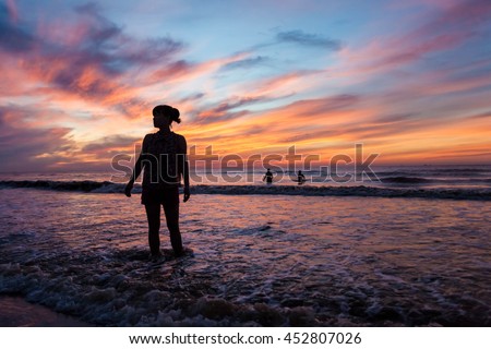 Thanh Hoa, Vietnam , Aug 13 2015 , group of friends splashing water in the sea at samson beach, Thanh Hoa. people and fun