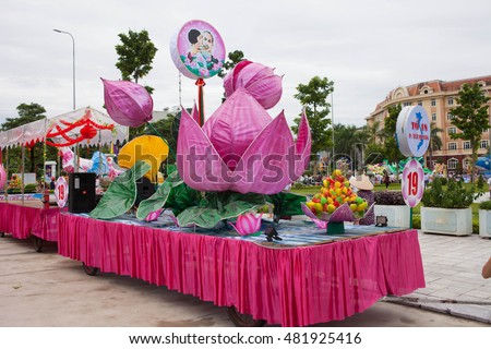 Tuyen Quang, Vietnam September 10, 2016: The giant lanterns homemade associated with the symbol of the fairy tales and legends of the Mid-Autumn Festival (full moon night in August) in Vietnam
