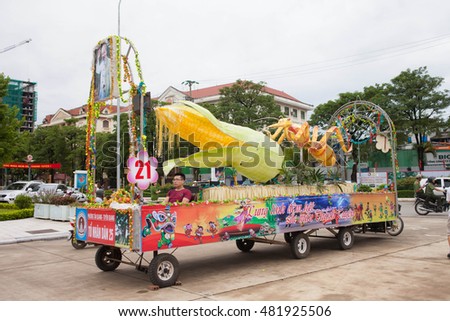 Tuyen Quang, Vietnam September 10, 2016: The giant lanterns homemade associated with the symbol of the fairy tales and legends of the Mid-Autumn Festival (full moon night in August) in Vietnam