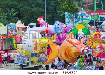 Tuyen Quang, Vietnam September 10, 2016: The giant lanterns homemade associated with the symbol of the fairy tales and legends of the Mid-Autumn Festival (full moon night in August) in Vietnam