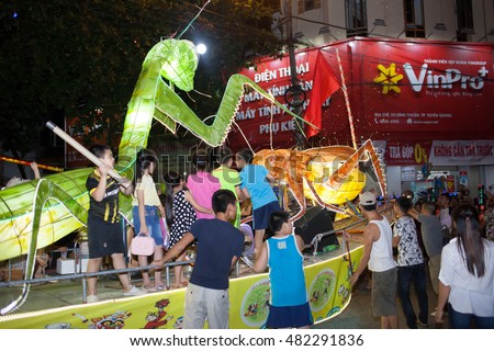 Tuyen Quang, Vietnam September 10, 2016: The giant lanterns homemade associated with the symbol of the fairy tales and legends of the Mid-Autumn Festival (full moon night in August) in Vietnam