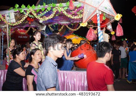 Tuyen Quang, Vietnam September 10, 2016: The giant lanterns homemade associated with the symbol of the fairy tales and legends of the Mid-Autumn Festival (full moon night in August) in Vietnam