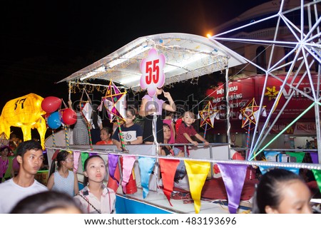 Tuyen Quang, Vietnam September 10, 2016: The giant lanterns homemade associated with the symbol of the fairy tales and legends of the Mid-Autumn Festival (full moon night in August) in Vietnam