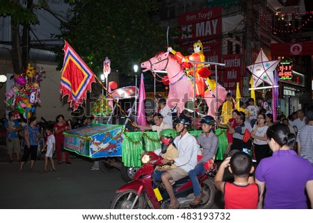 Tuyen Quang, Vietnam September 10, 2016: The giant lanterns homemade associated with the symbol of the fairy tales and legends of the Mid-Autumn Festival (full moon night in August) in Vietnam