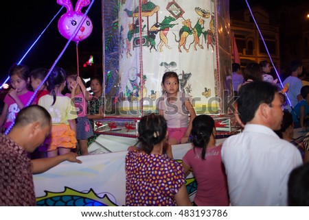 Tuyen Quang, Vietnam September 10, 2016: The giant lanterns homemade associated with the symbol of the fairy tales and legends of the Mid-Autumn Festival (full moon night in August) in Vietnam