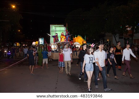 Tuyen Quang, Vietnam September 10, 2016: The giant lanterns homemade associated with the symbol of the fairy tales and legends of the Mid-Autumn Festival (full moon night in August) in Vietnam