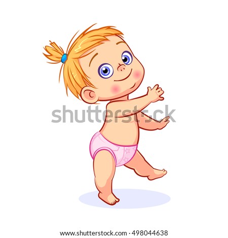 happy baby girl in pink diaper learns to walk vector isolated toddler character - Toddler Cartoon Characters happy baby girl in pink diaper learns to walk vector isolated toddler character - Toddler Cartoon Characters