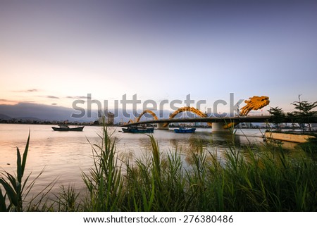 Dragon Bridge in sunset in Da Nang, Vietnam